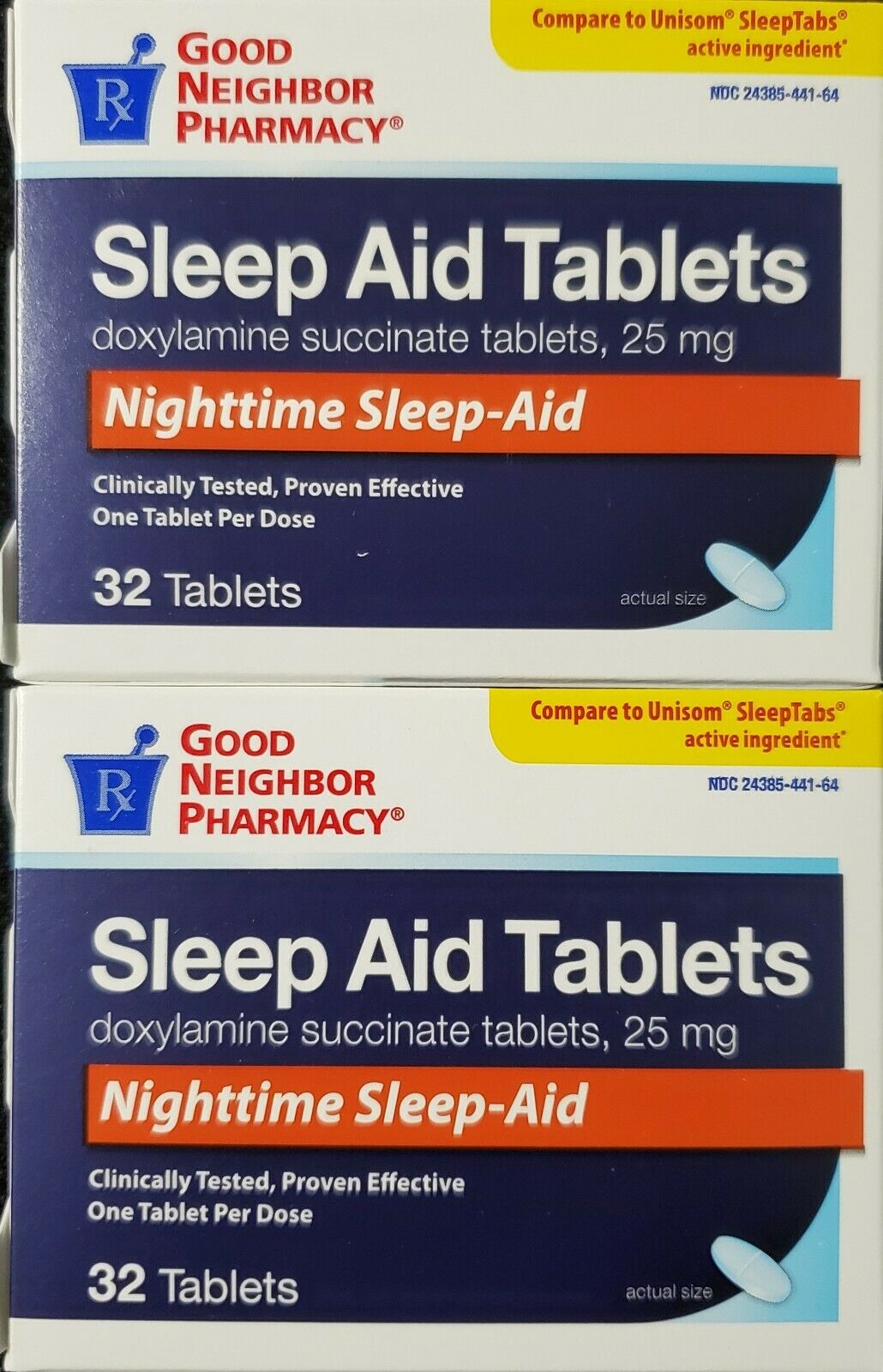 Doxylamine Succinate Sleep Aid 25 Mg Each 32 Tablets -2 Pack -exp Date 07-2023