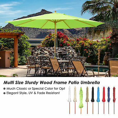 8' 9' 13' Outdoor Patio Wood Umbrella Wooden Pole Market Beach Garden Sun Shade