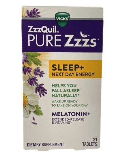Zzzquil Pure Zzzs Sleep & Next Day Energy Melatonin + B Vitamins,  21 Tablets