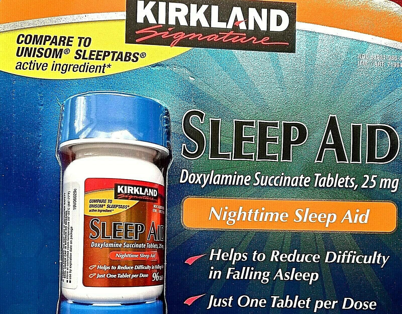 Kirkland Sleep Aid Doxylamine Succinate 25 Mg 96 Tablets Exp 03/2024