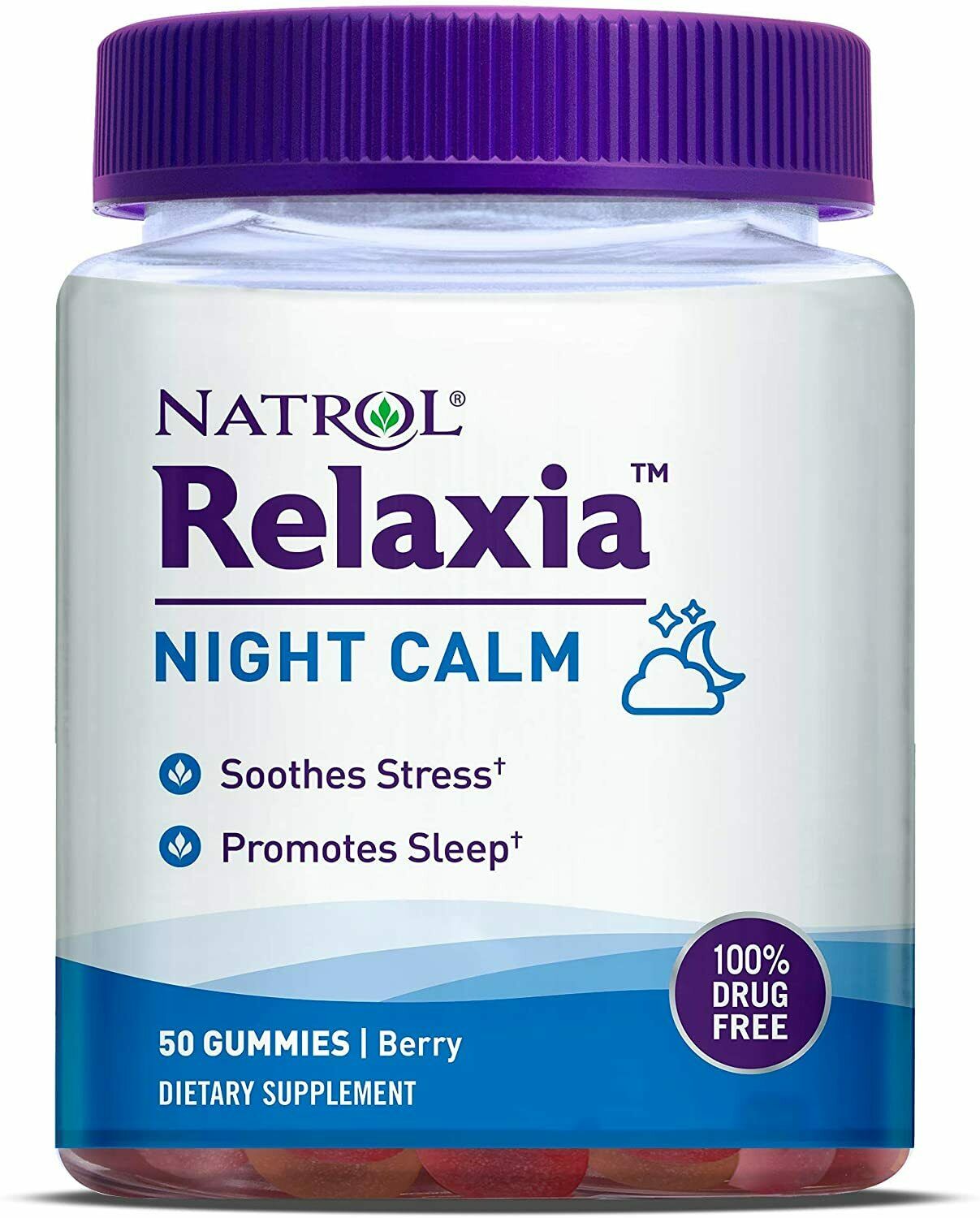 Natrol Relaxia Night Calm 50 Gummies Berry Flavor Sleep Aid Adults Sleep Gummies