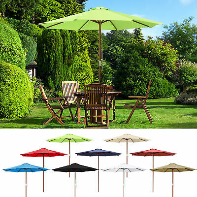 9' Ft 8 Ribs Patio Wood Umbrella Wooden Pole Outdoor Sunshade Market Garden Yard