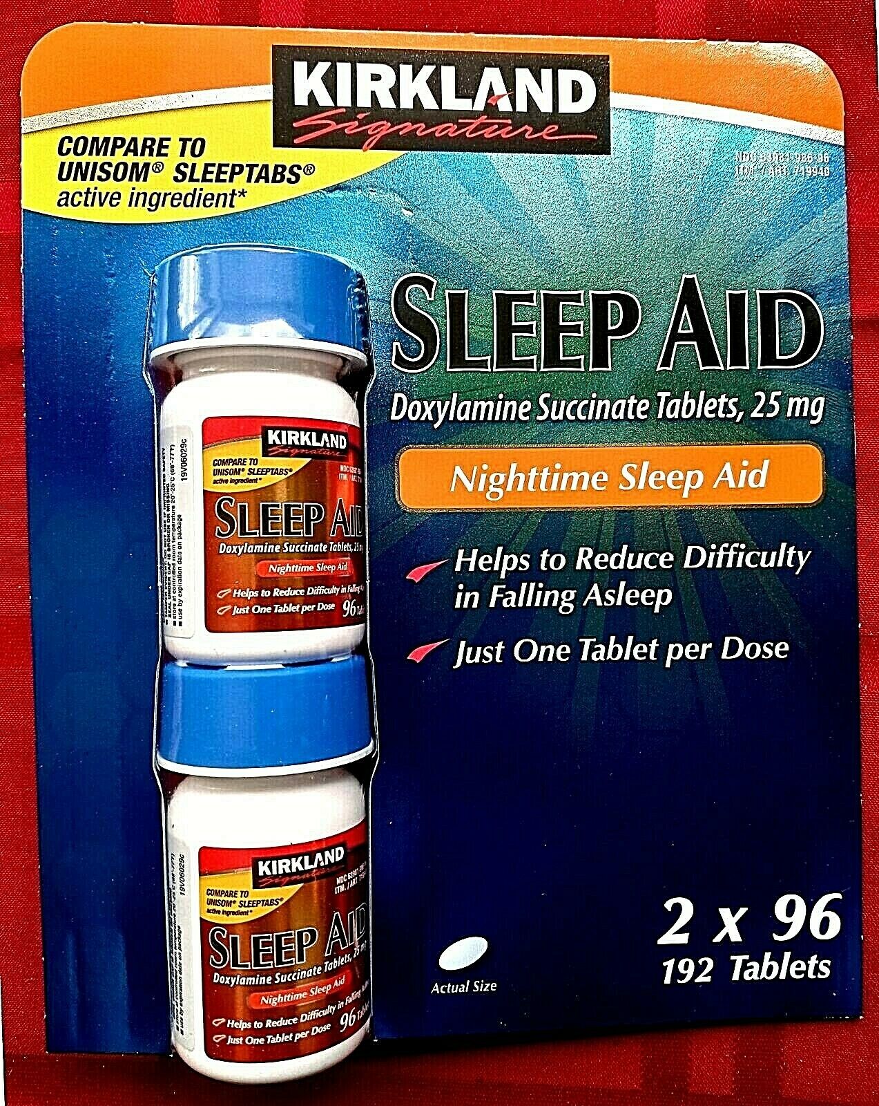 Kirkland Signature Sleep Aid Doxylamine Succinate 25 Mg 192 Tablets Exp 03/2024