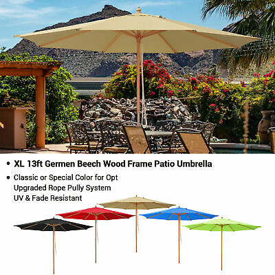 Xl Shade 13ft Wood Patio Umbrella 8 Rib 48mm Pole Table Parasol Outdoor Garden