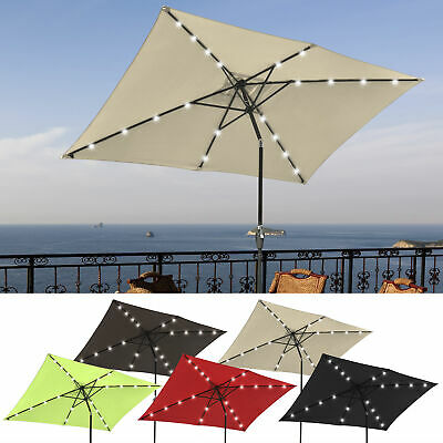 10'x6.5' Patio Outdoor Umbrella Solar Led Crank Tilt Aluminum Sun Shade