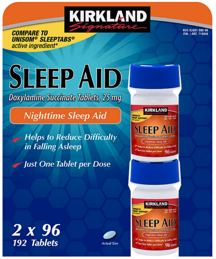 Kirkland Signature Sleep Aid Doxylamine Succinate 25 Mg 2 X 96 Tablets 192-count