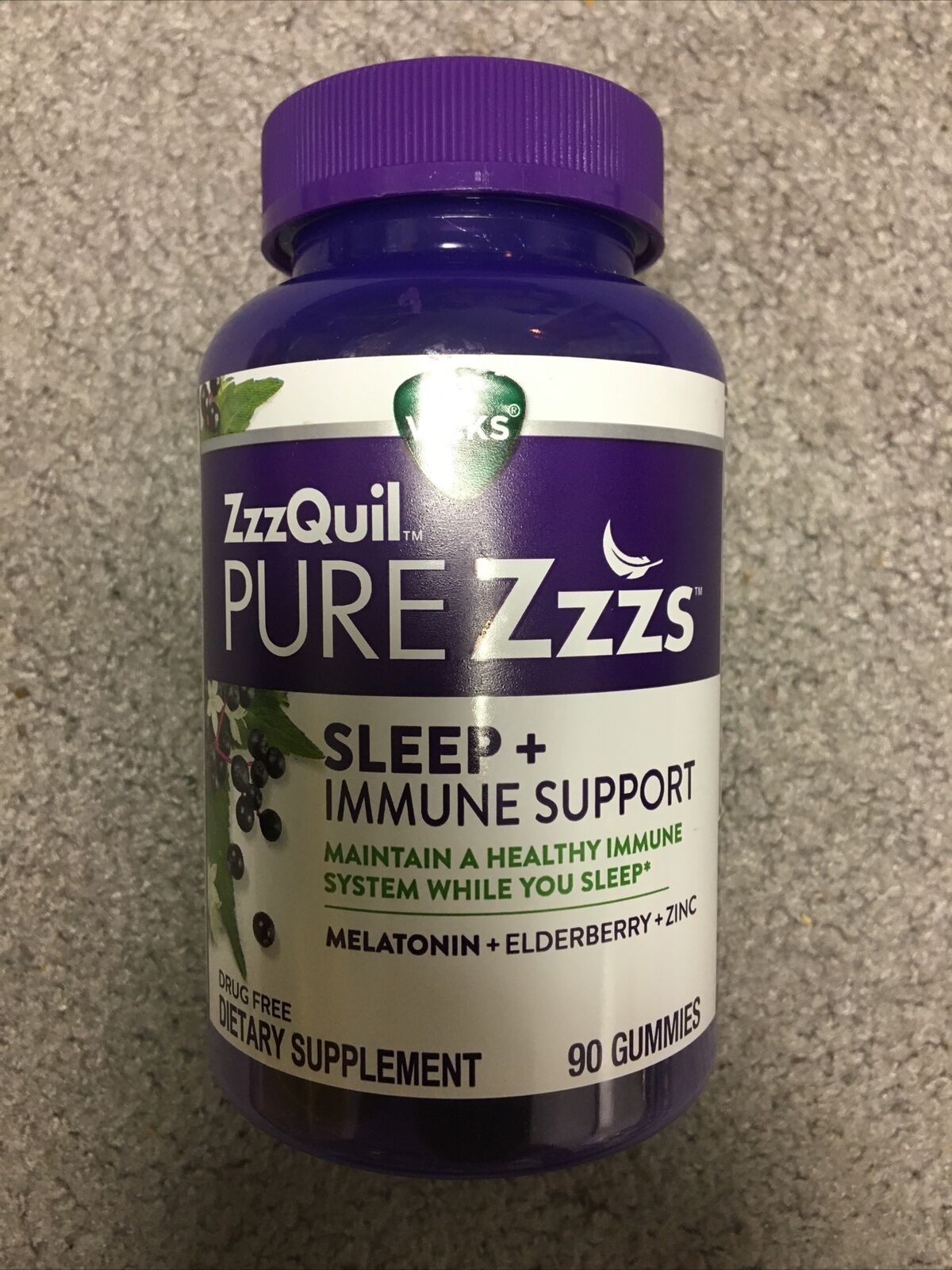 Zzzquil Pure Zzzs Sleep Immune Support Melatonin Elderberry Zinc 90 Ct - 01/23