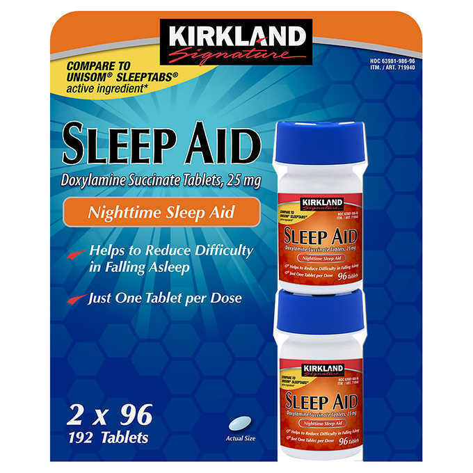 Kirkland Signature Sleep Aid Doxylamine Succinate Sleep Aid 25 Mg 96-192 Tablets