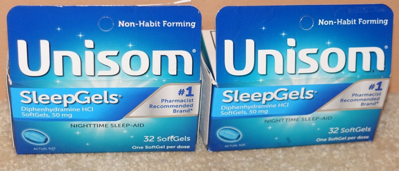 2 New Unisom Sleepgels 50 Mg 32 Tabs Each 04/2023 & 03/2024 Nighttime Sleep Aid