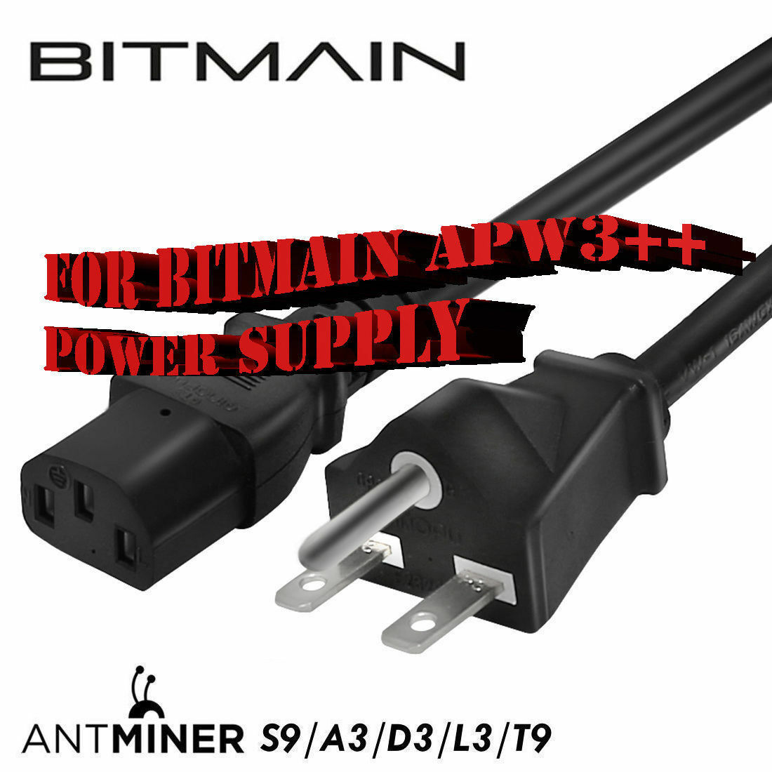 Bitmain Heavy 16awg Psu 220v 240v Power Cord Cable Antminer S9 L3 Nema 6-20p 3ft