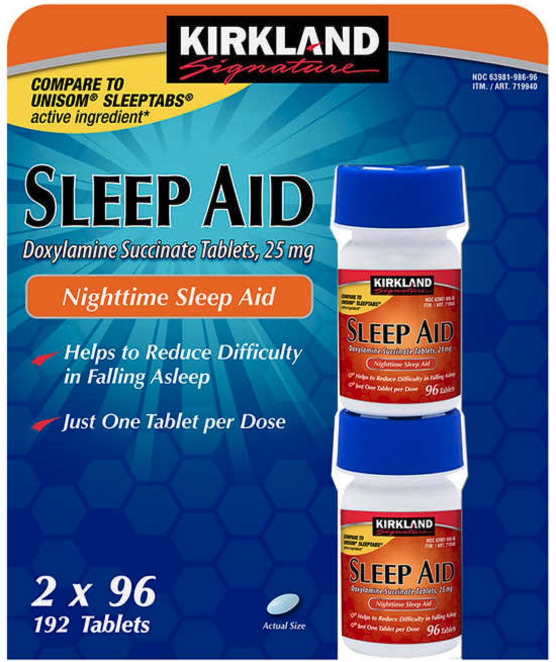 Kirkland Signature Sleep Aid Doxylamine Succinate 25 Mg 2 X 96 Tablets 192-count